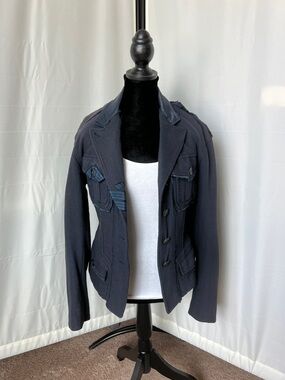 Donna Karan Collection Navy Military-Style Wool Blend Jacket